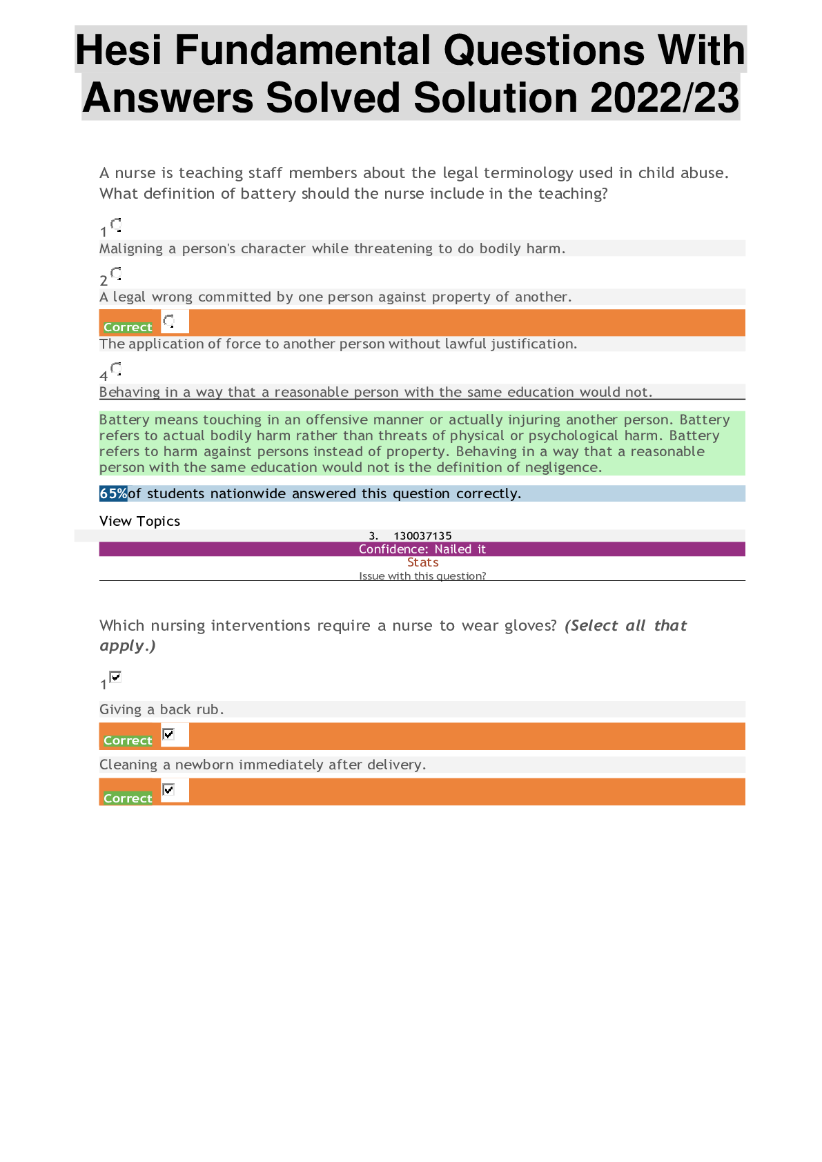 Preview image for Hesi Fundamental Questions With Answers Solved Solution 2022/23